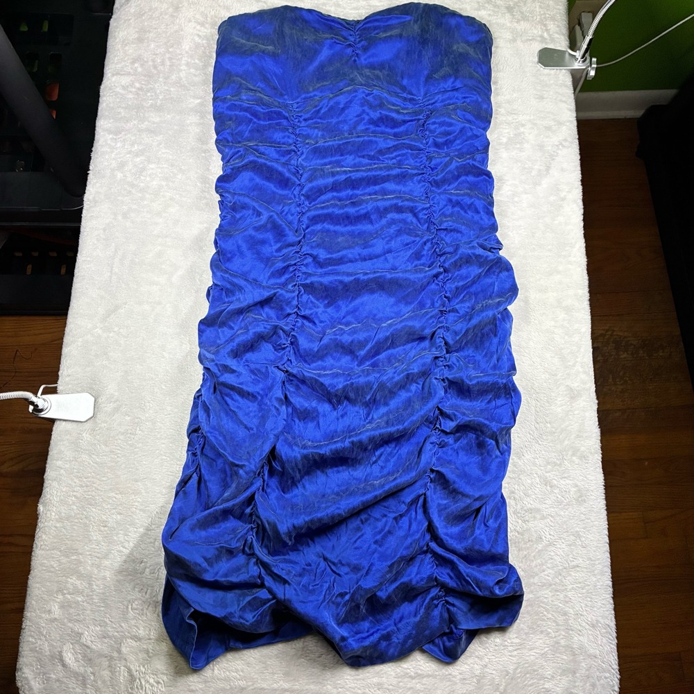 Express Women Royal Blue Ruched Strapless Bodycon Cocktail Dress Size 10